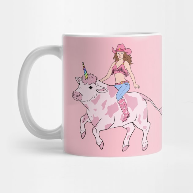 Cowgirl Riding Cow Unicorn by Alure Prints